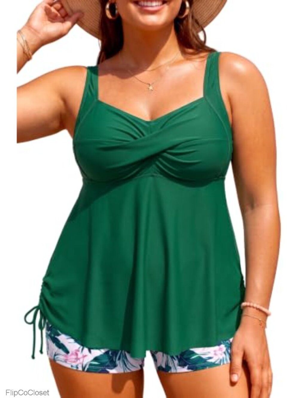 Plus Size Flowy Tankini Swimsuit Two Piece Swimdress with Shorts
